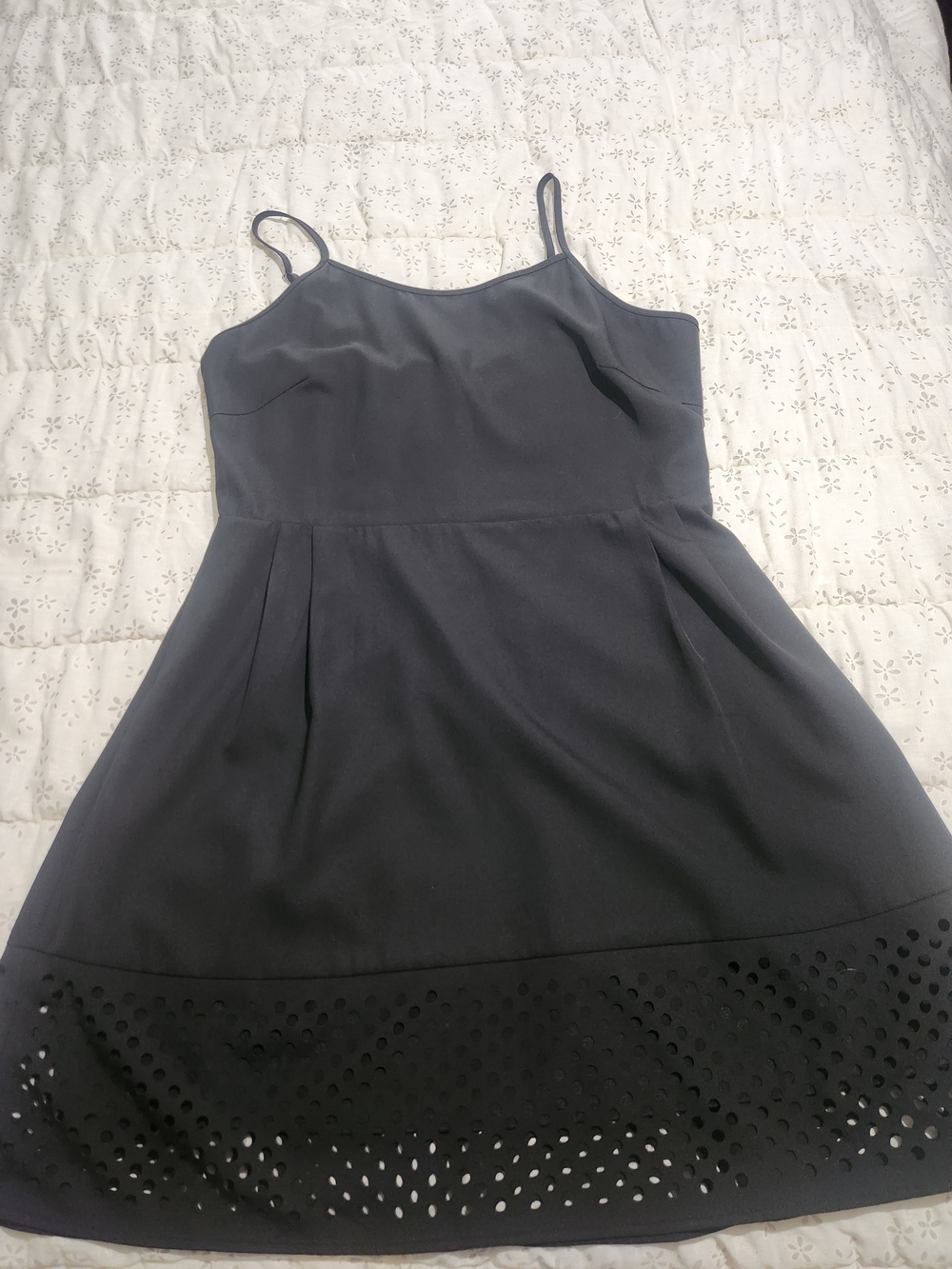 Joy Joy Black Sleeveless Mini Dress with Laser-Cut Hem